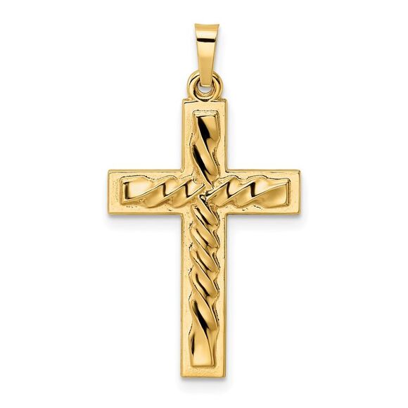 Kazi Luxury 14k Yellow Gold Polished and Twisted Hollow Cross Pendant